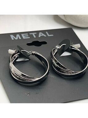 Metal Twisted Hoop Earrings Antiqued Silver $16ea / 3 for $25